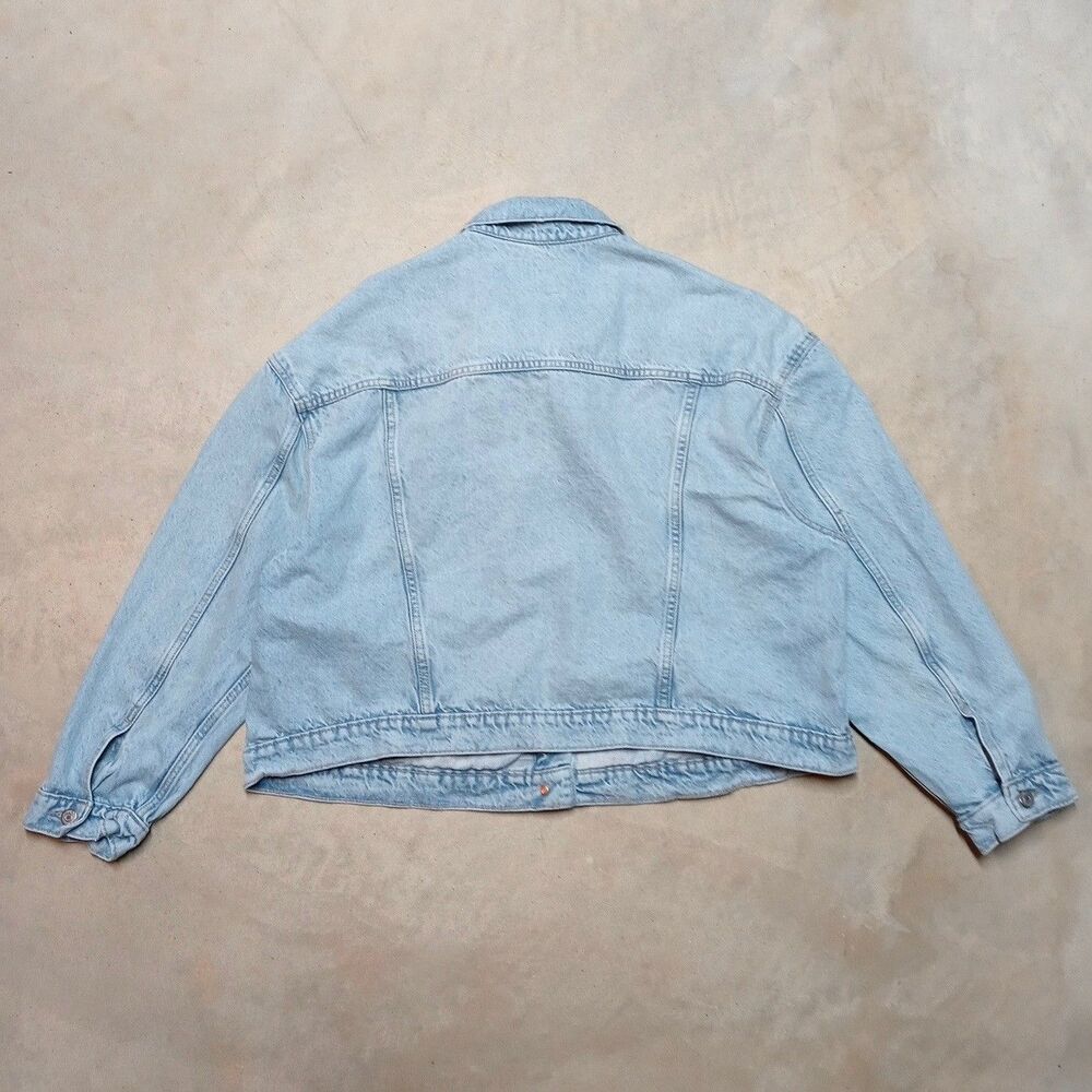 Old Navy Denim Jacket Women XXL Cropped Trucker Biker Grunge Light Wash Jean - Picture 6 of 11